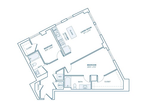 Floor plan for 2 beds, 2 baths, 1111 sqft