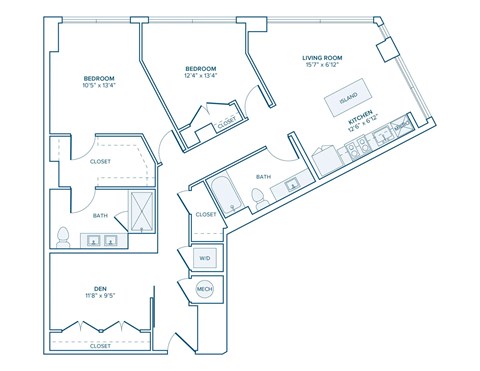 Floor plan for 2 beds, 2 baths, 1212 sqft