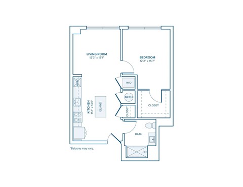 Floor plan for 1 bed, 1 bath, 695 sqft