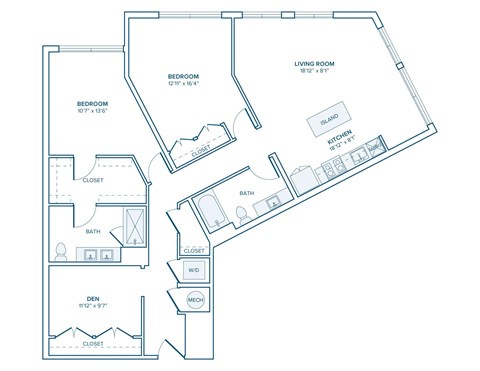 Floor plan for 2 beds, 2 baths, 1410 sqft