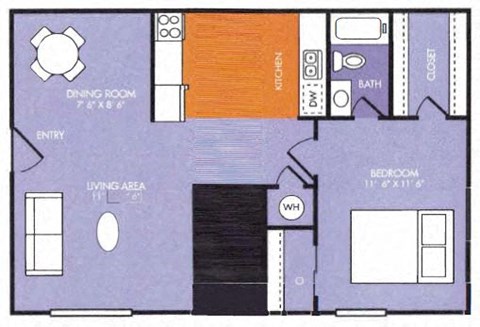 Floor plan for 1 bed, 1 bath, 548 sqft