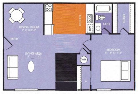 Floor plan for 1 bed, 1 bath, 548 sqft