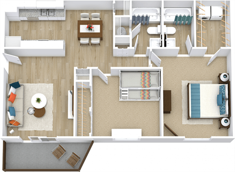 Floor plan for 2 beds, 2 baths, 871 sqft