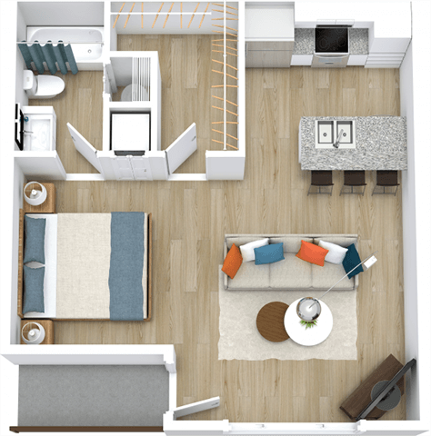 Floor plan for studio, 1 bath, 450 sqft
