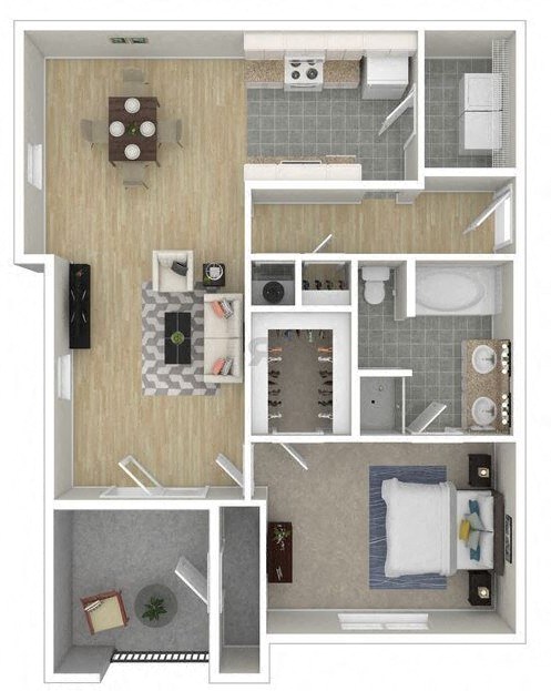 Floor plan for 1 bed, 1 bath, 1219 sqft
