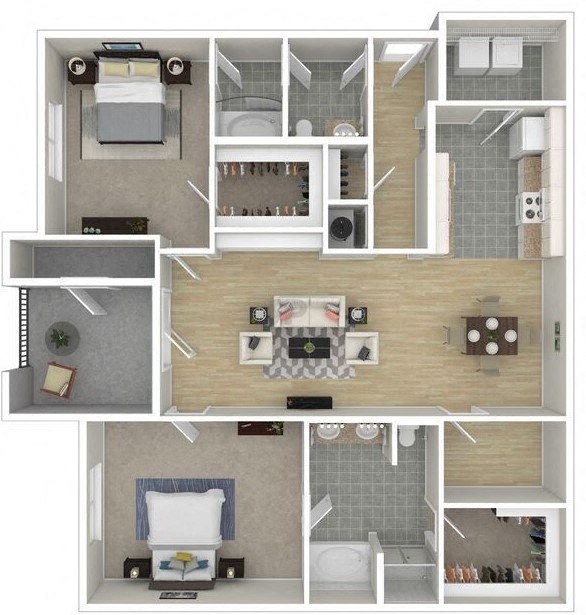Floor plan for 2 beds, 2 baths, 1711 sqft
