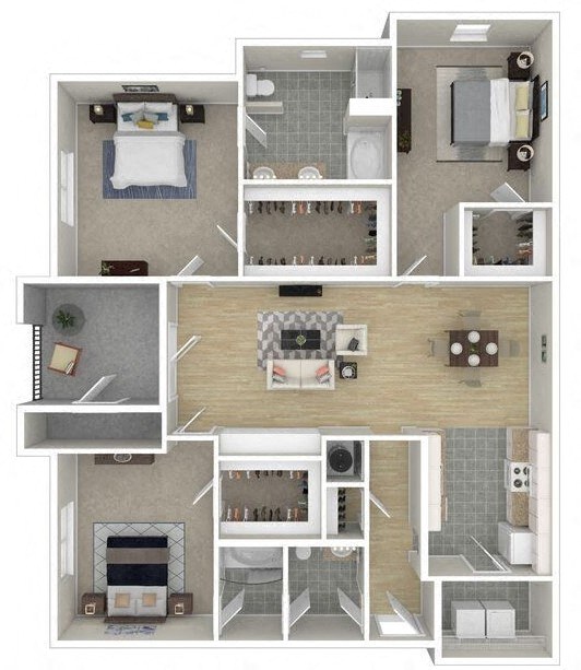 Floor plan for 3 beds, 2 baths, 1853 sqft
