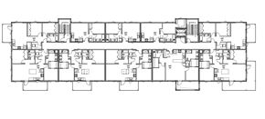 Bellingham apartment for rent - A black and white floor plan of a building with multiple rooms and corridors.