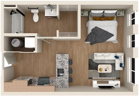 Floor plan for studio, 1 bath, 465 sqft