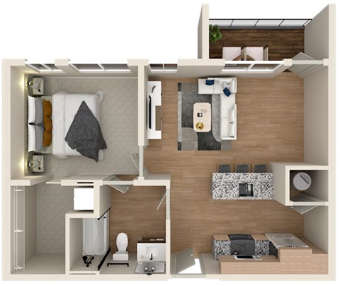 Floor plan for 1 bed, 1 bath, 593 sqft