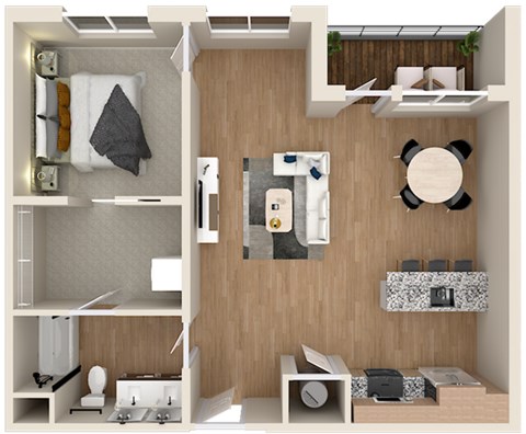 Floor plan for 1 bed, 1 bath, 783 sqft