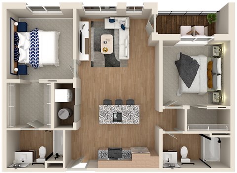 Floor plan for 2 beds, 2 baths, 898 sqft