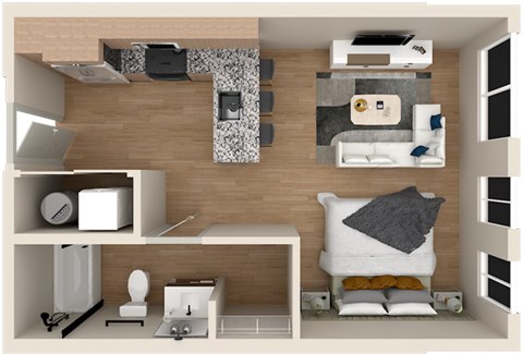 Floor plan for studio, 1 bath, 448 sqft