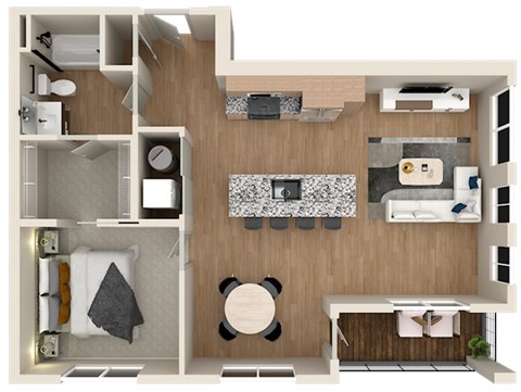 Floor plan for 1 bed, 1 bath, 773 sqft