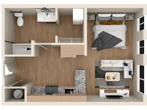 Floor plan for studio, 1 bath, 465 sqft