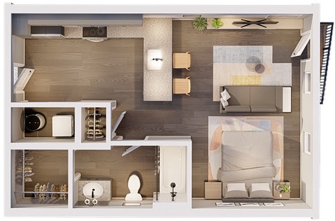Floor plan for studio, 1 bath, 444 sqft