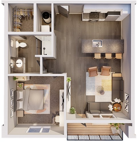 Floor plan for 1 bed, 1 bath, 605 sqft