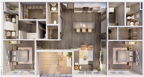Floor plan for 2 beds, 2.5 baths, 1176 sqft