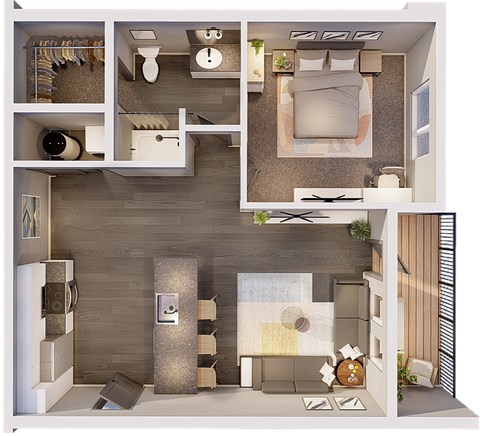 Floor plan for 1 bed, 1 bath, 605 sqft