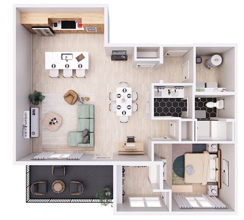 Floor plan for 1 bed, 1 bath, 1064 sqft