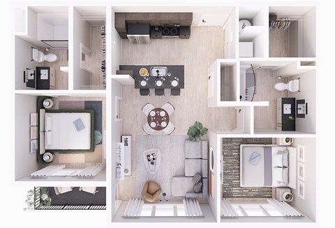 Floor plan for 2 beds, 2 baths, 980 sqft