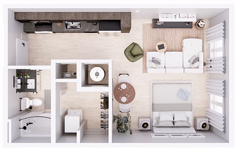 Floor plan for studio, 1 bath, 500 sqft