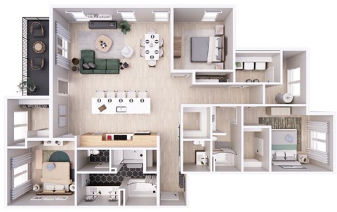 Floor plan for 3 beds, 2.5 baths, 1827 sqft