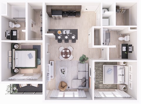 Floor plan for 2 beds, 2 baths, 980 sqft