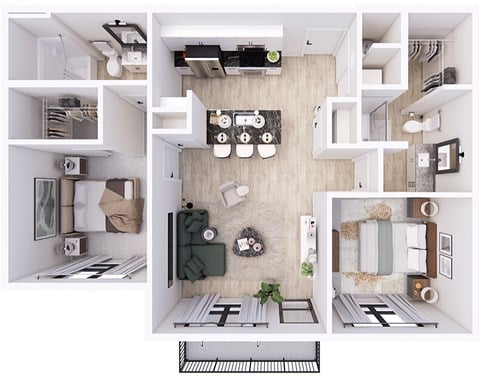 Floor plan for 2 beds, 2 baths, 947 sqft