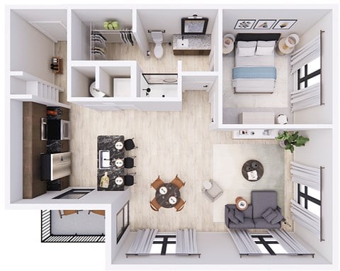Floor plan for 1 bed, 1 bath, 809 sqft
