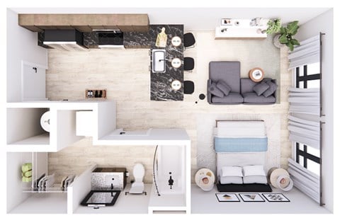 Floor plan for studio, 1 bath, 483 sqft