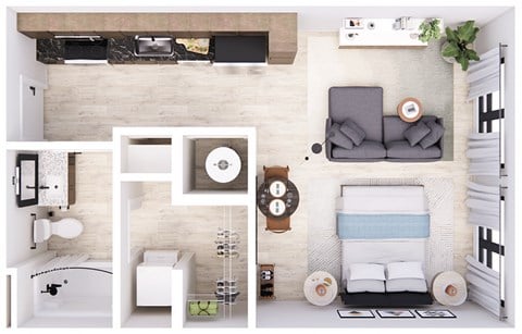Floor plan for studio, 1 bath, 483 sqft