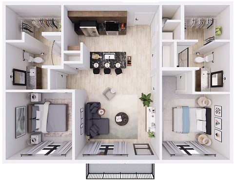 Floor plan for 2 beds, 2 baths, 992 sqft