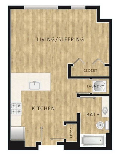 Floor plan for studio, 1 bath, 540 sqft