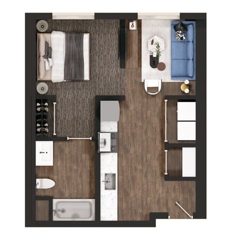Floor plan for studio, 1 bath, 413 sqft