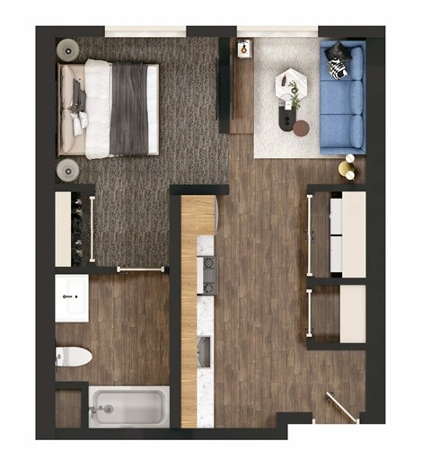 Floor plan for studio, 1 bath, 488 sqft