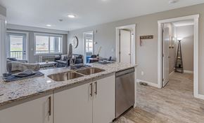 Calgary apartment for rent - A kitchen with a sink and a window.