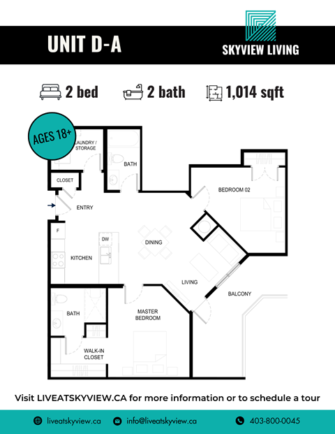 Floor plan for 2 beds, 2 baths, 1014 sqft