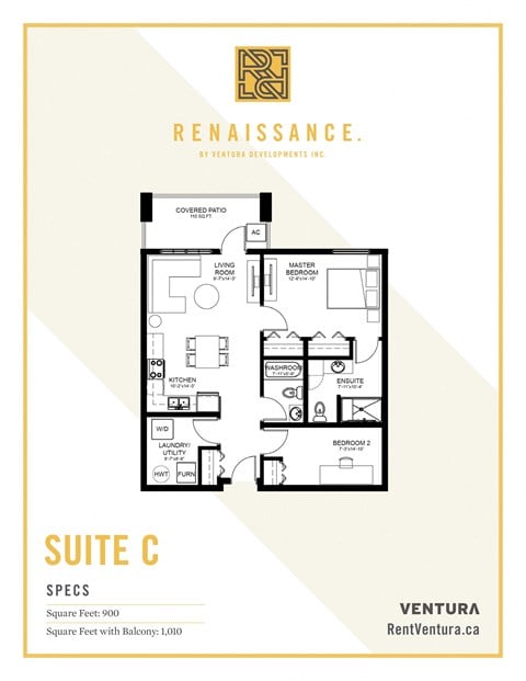 Floor plan for 2 beds, 2 baths, 900 sqft