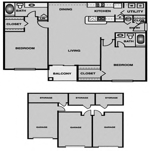 Floor plan for 2 beds, 2 baths, 1194 sqft