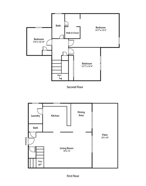Floor plan for 3 beds, 1.5 baths, 1250 sqft