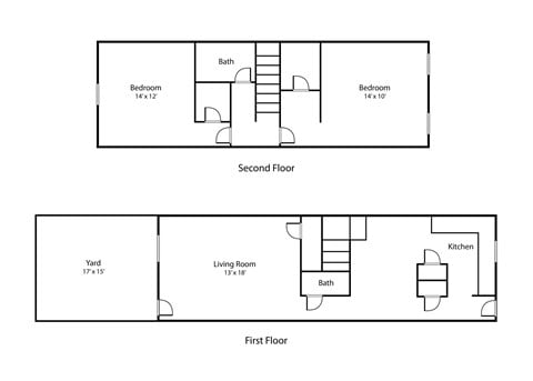 Floor plan for 2 beds, 1.5 baths, 1150 sqft