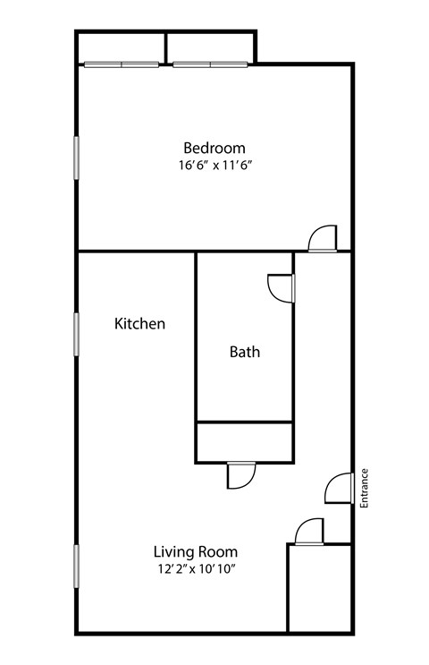 Floor plan for 1 bed, 1 bath, 750 sqft