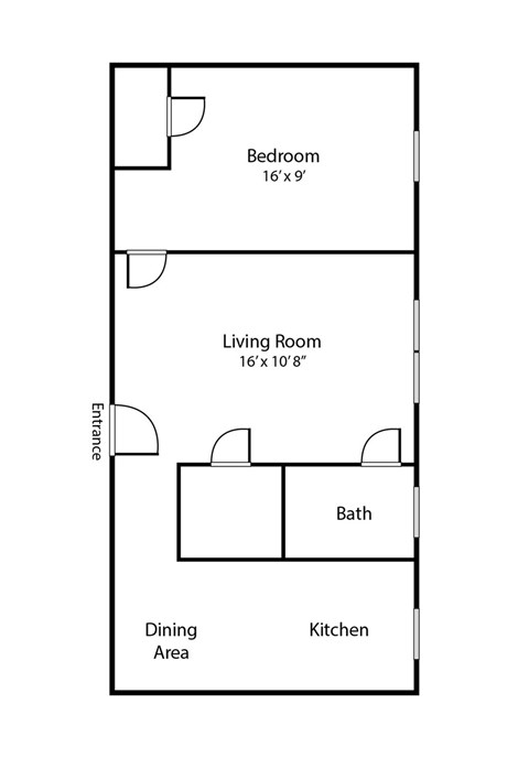 Floor plan for 1 bed, 1 bath, 600 sqft