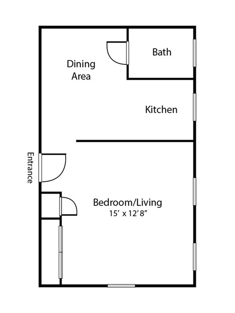 Floor plan for studio, 1 bath, 400 sqft