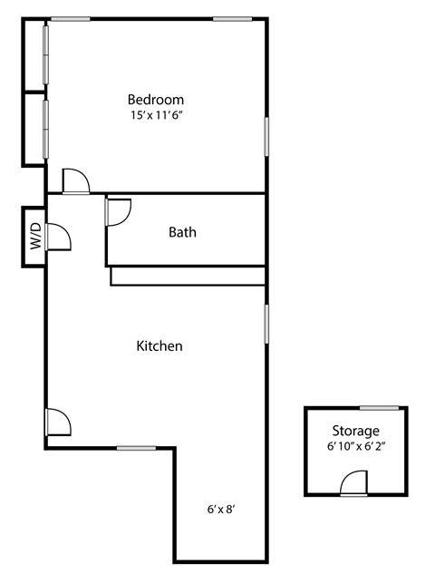 Floor plan for 1 bed, 1 bath, 600 sqft