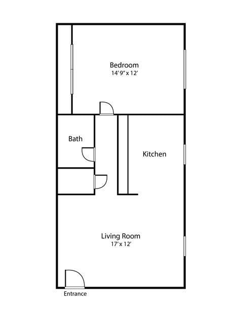 Floor plan for 1 bed, 1 bath, 750 sqft
