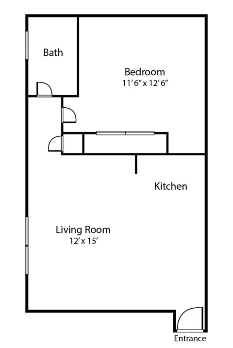 Floor plan for 1 bed, 1 bath, 550 sqft