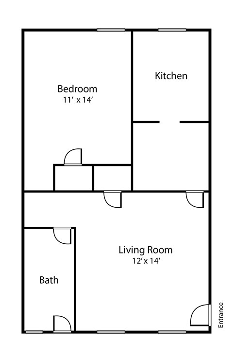 Floor plan for 1 bed, 1 bath, 550 sqft