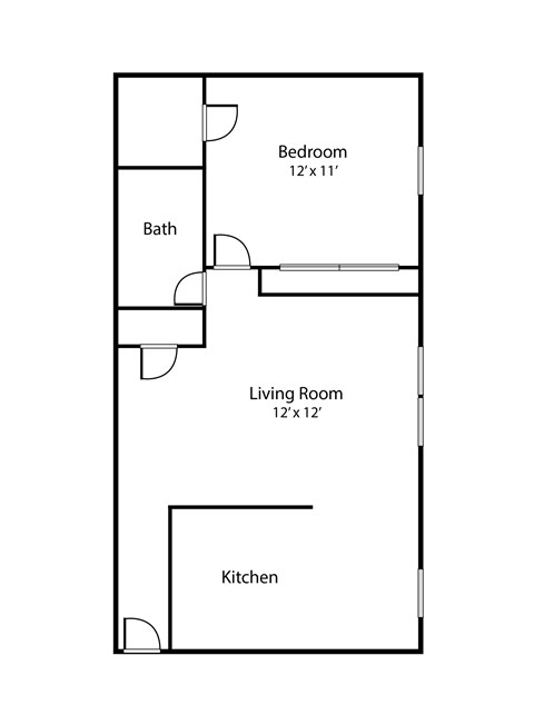 Floor plan for 1 bed, 1 bath, 700 sqft